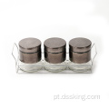 Tanque de armazenamento de três peças de 800 ml de vidro preto com prateleira de vidro de vidro de vidro de alimentos de cozinha de lata aérea